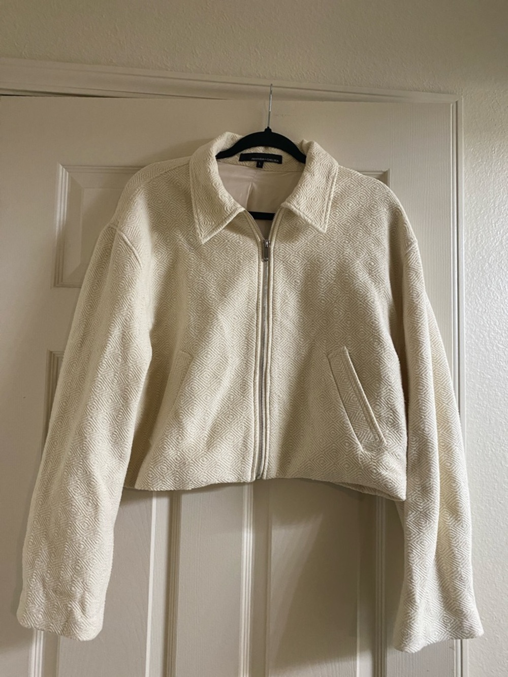 Amanda & Chelsea Cream Textured Zip Bomber Jacket